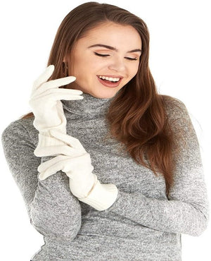 Cashmere Knitted Gloves With Ribbed Cuffed For Women