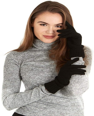 Cashmere Knitted Gloves With Ribbed Cuffed For Women