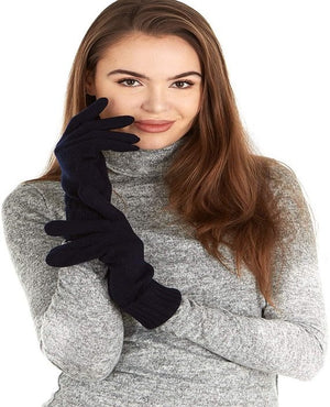 Cashmere Knitted Gloves With Ribbed Cuffed For Women