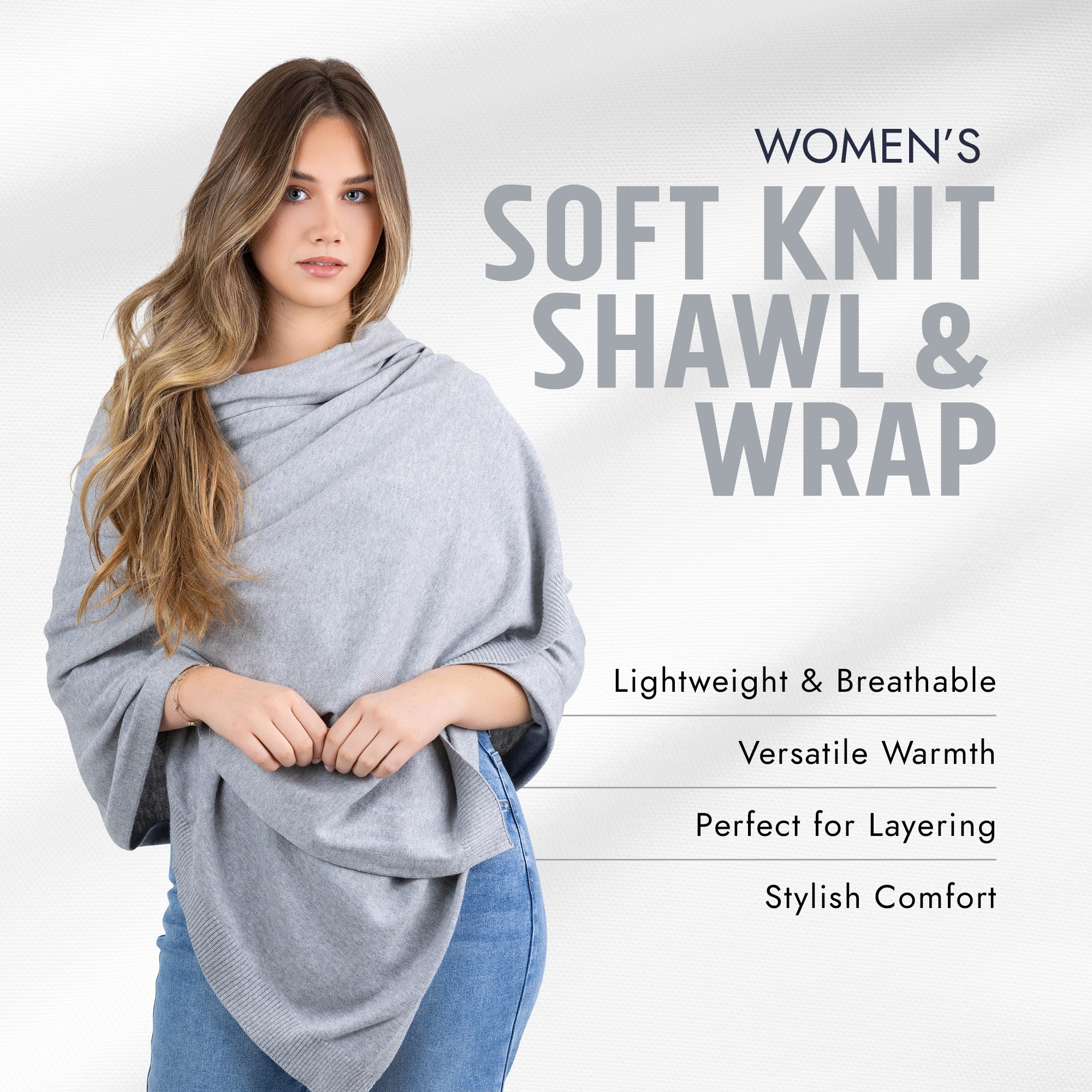 100% Cotton Wrap – Lightweight Soft Knit Shawl Wraps for Women