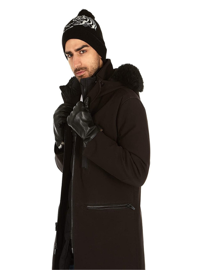 Authentic Sheepskin Leather Winter Gloves for Men (MESSERIO) with Rabbit Fur Lining + Gift Box