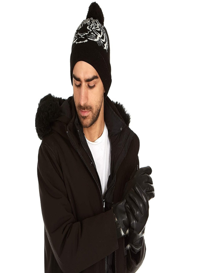 Authentic Sheepskin Leather Winter Gloves for Men (MESSERIO) with Rabbit Fur Lining + Gift Box