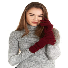 Cashmere Knitted Gloves With Ribbed Cuffed For Women