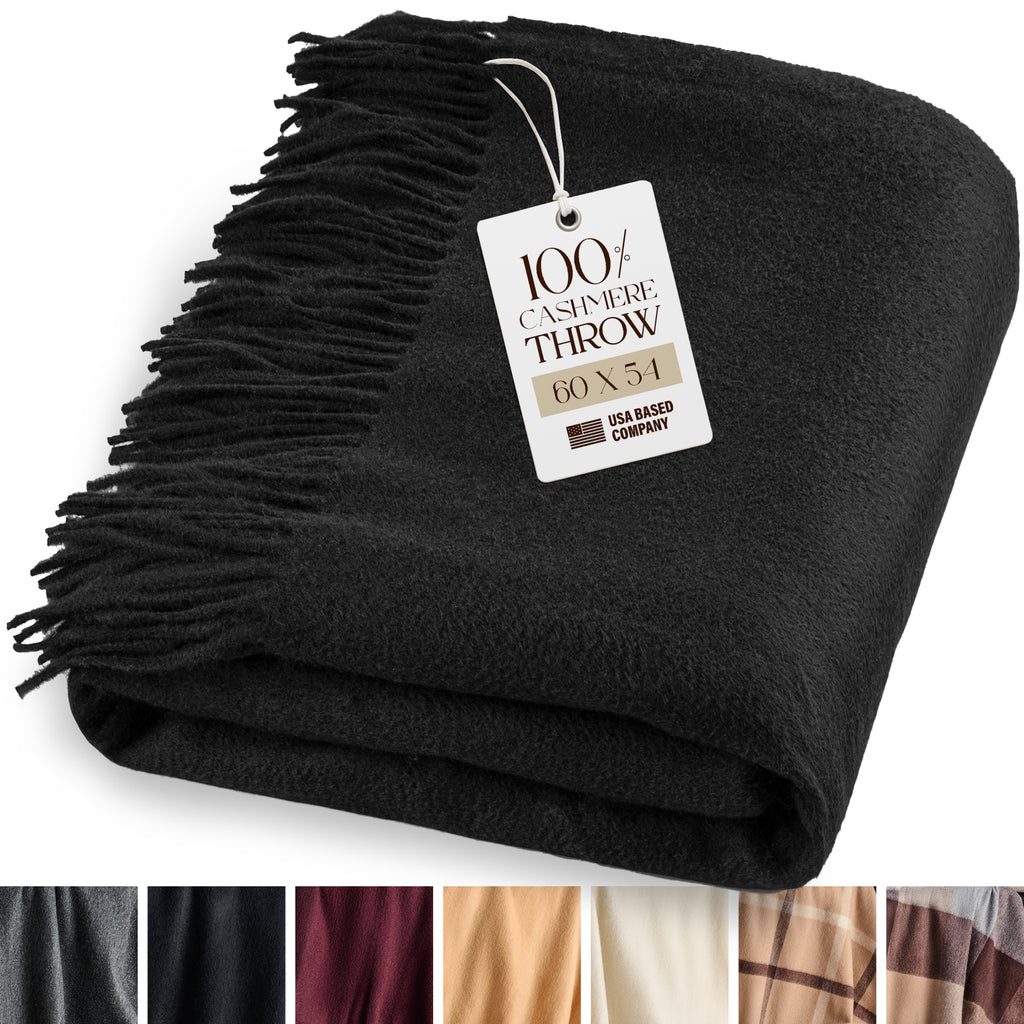 Solid Cashmere Throw Blanket with Fringe | 60 x 54 Inch Super Soft Warm Blankets & Throws