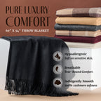Solid Cashmere Throw Blanket with Fringe | 60 x 54 Inch Super Soft Warm Blankets & Throws