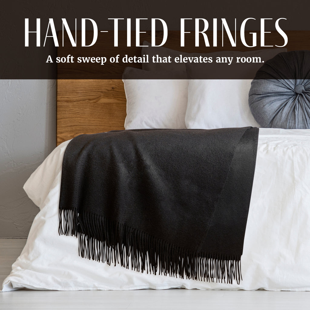 Solid Cashmere Throw Blanket with Fringe | 60 x 54 Inch Super Soft Warm Blankets & Throws