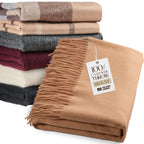 Cashmere Throw Blanket with Fringe | 60 x 54 Inch Super Soft Warm Blankets & Throws for Home, Travel