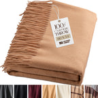Solid Cashmere Throw Blanket with Fringe | 60 x 54 Inch Super Soft Warm Blankets & Throws
