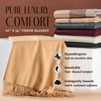 Solid Cashmere Throw Blanket with Fringe | 60 x 54 Inch Super Soft Warm Blankets & Throws