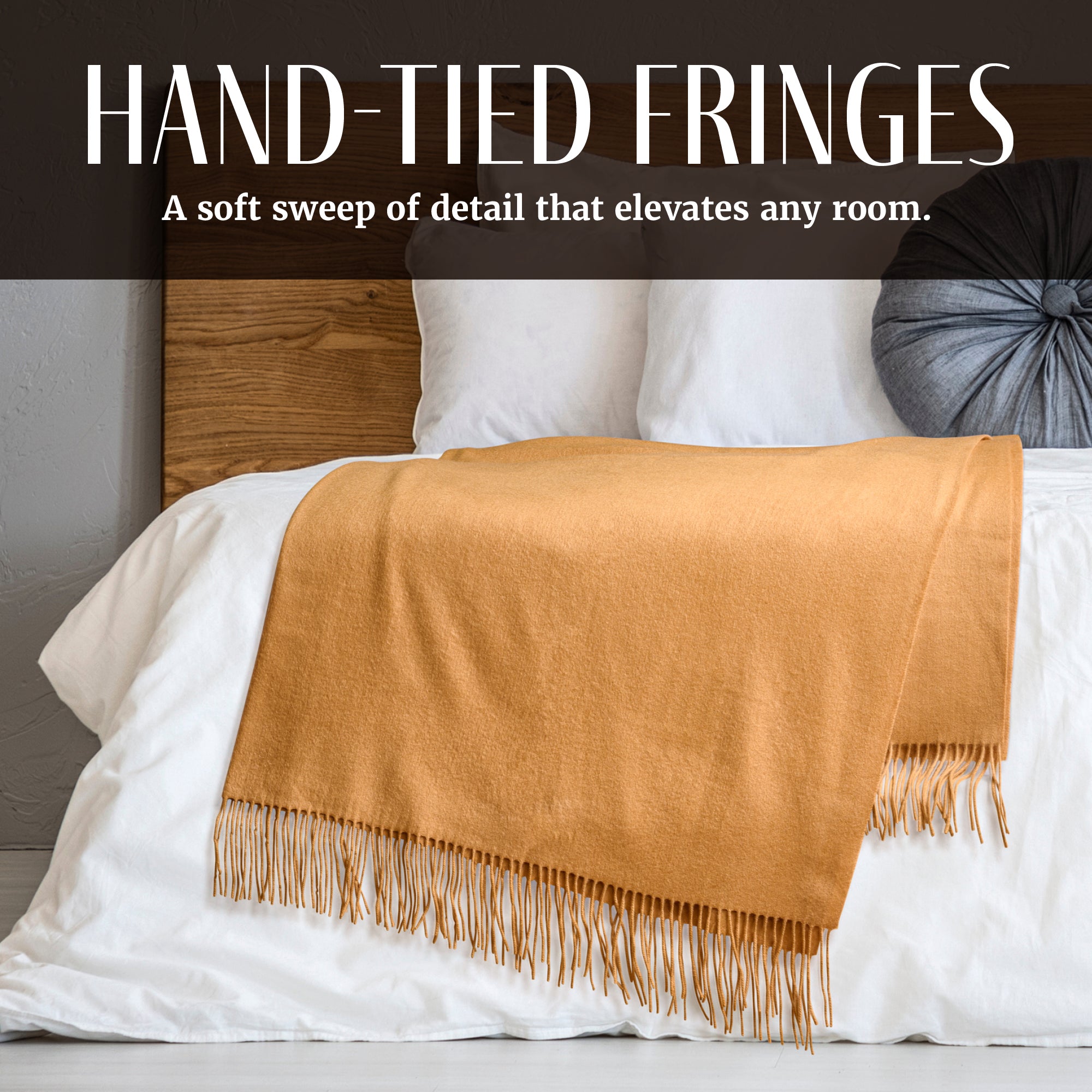 Solid Cashmere Throw Blanket with Fringe | 60 x 54 Inch Super Soft Warm Blankets & Throws