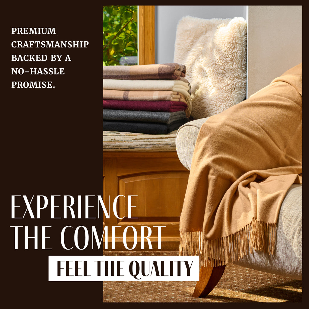 Solid Cashmere Throw Blanket with Fringe | 60 x 54 Inch Super Soft Warm Blankets & Throws