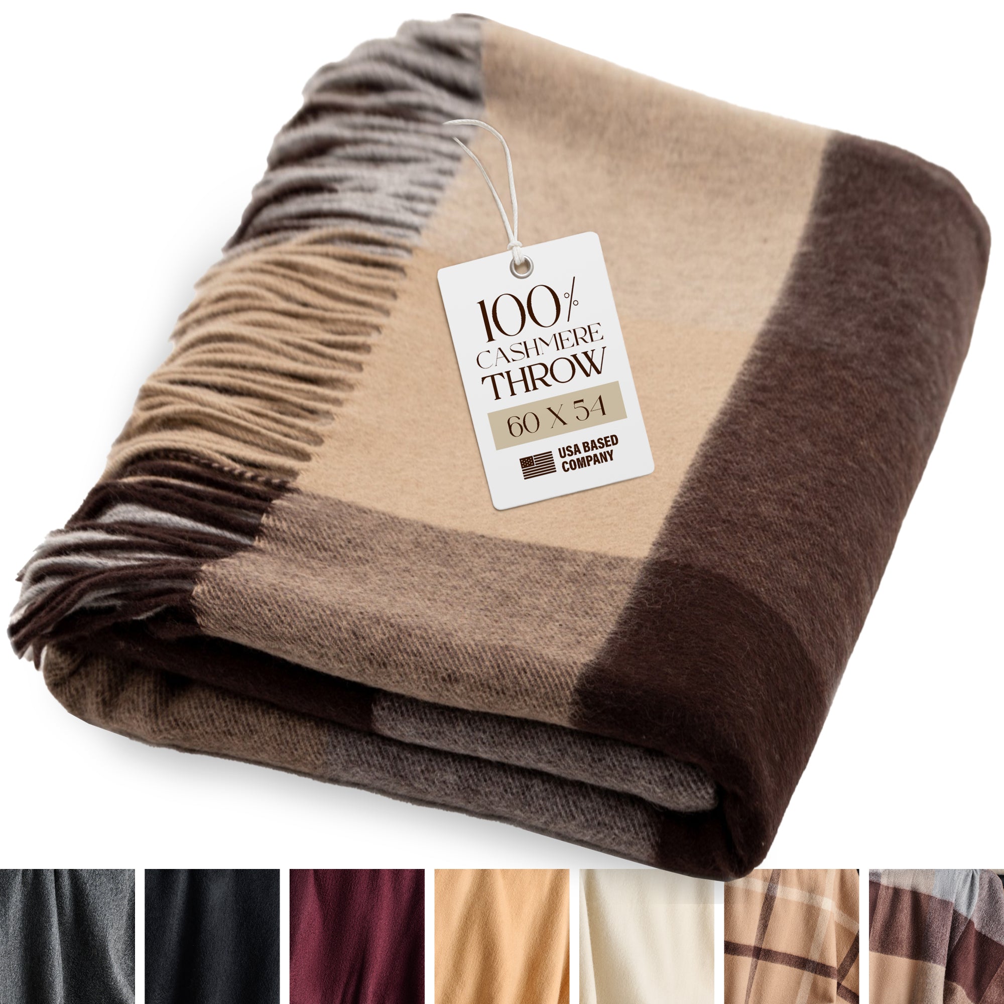 Cashmere Throw Blanket with Fringe | 60 x 54 Inch Super Soft Warm Blankets & Throws for Home, Travel