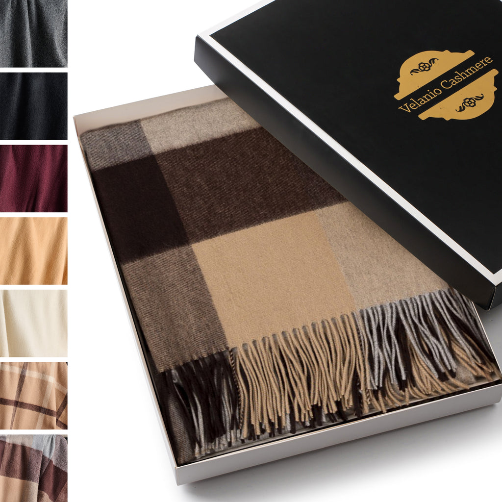 Plaid Cashmere Throw Blanket with Fringe | 60 x 54 Inch Multi-Color Pattern Warm Blankets