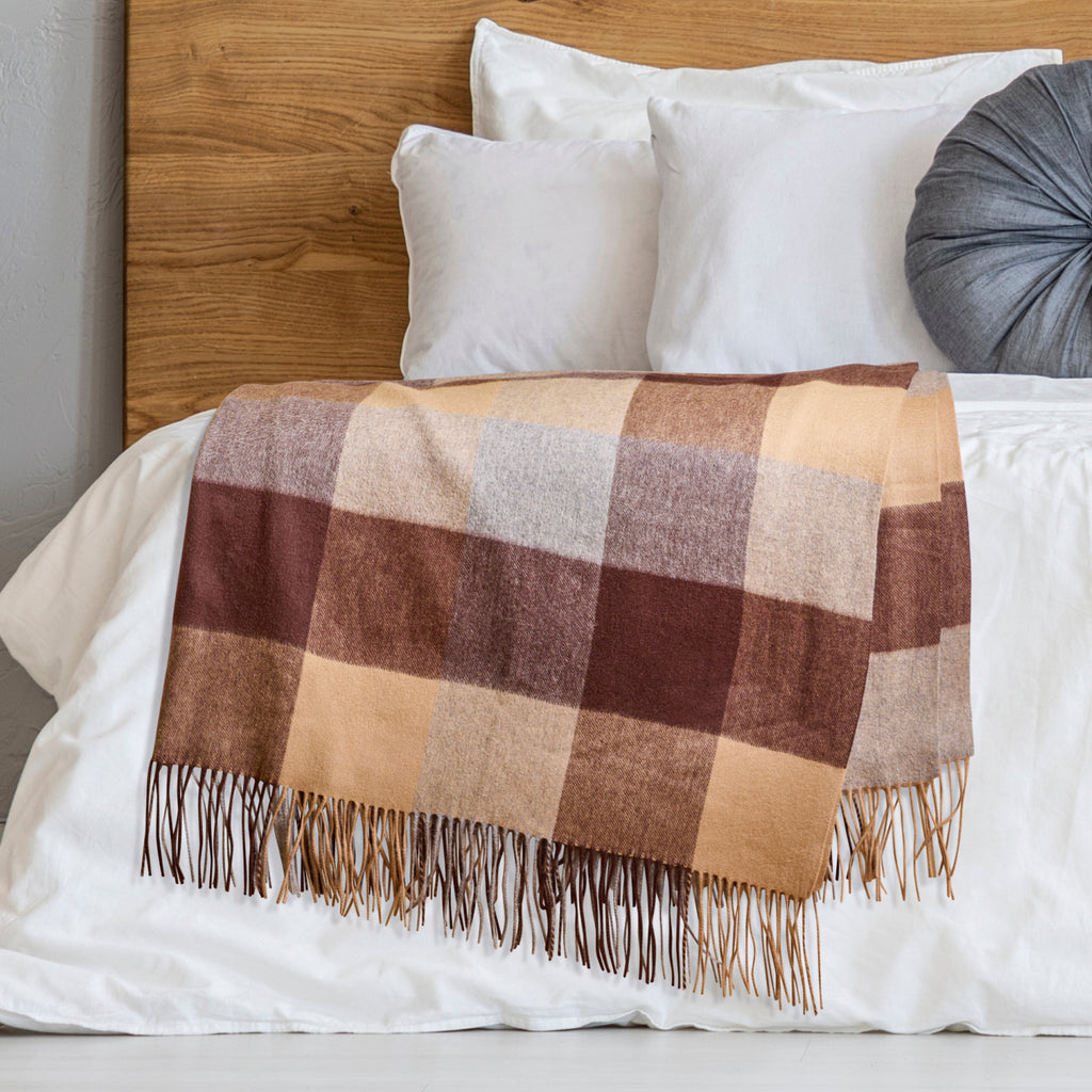 Plaid Cashmere Throw Blanket with Fringe | 60 x 54 Inch Multi-Color Pattern Warm Blankets