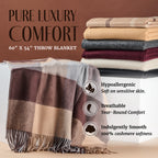 Plaid Cashmere Throw Blanket with Fringe | 60 x 54 Inch Multi-Color Pattern Warm Blankets