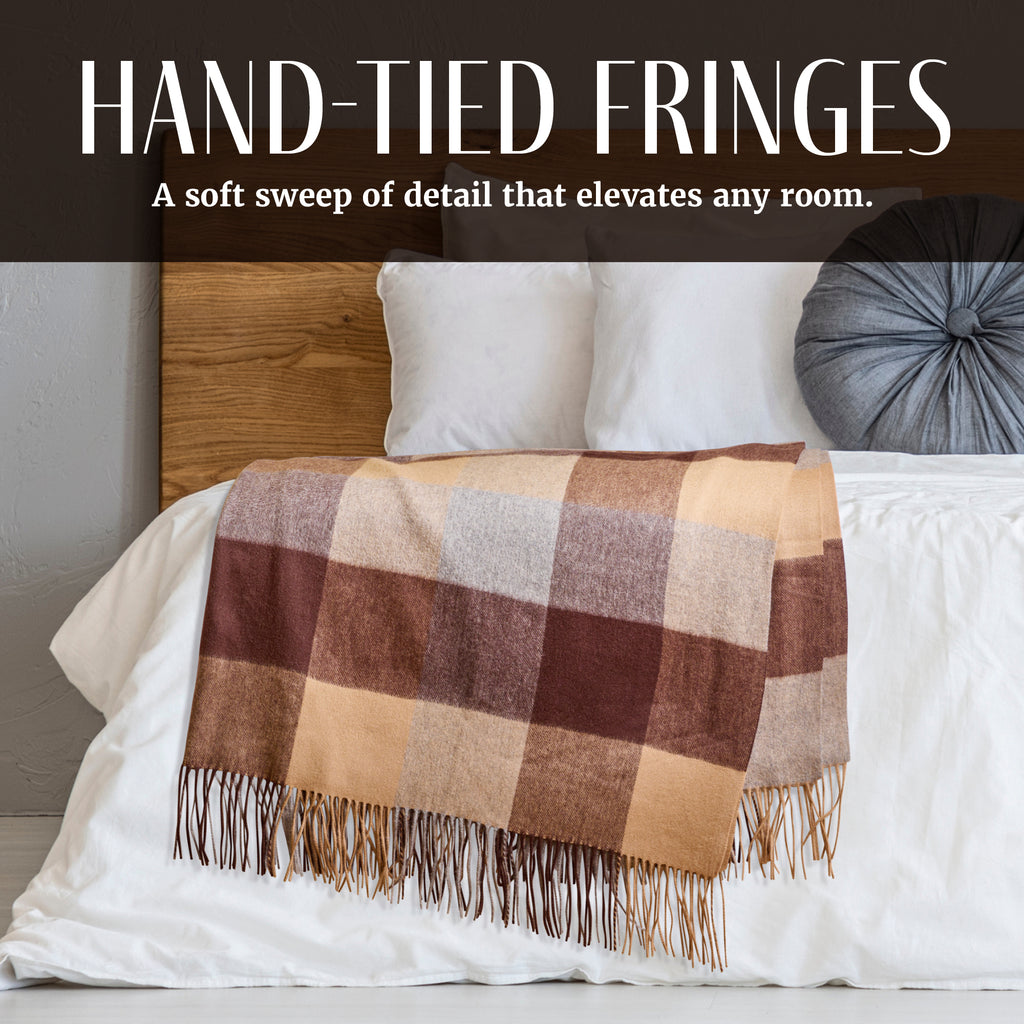 Plaid Cashmere Throw Blanket with Fringe | 60 x 54 Inch Multi-Color Pattern Warm Blankets