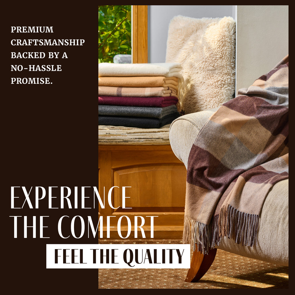 Plaid Cashmere Throw Blanket with Fringe | 60 x 54 Inch Multi-Color Pattern Warm Blankets