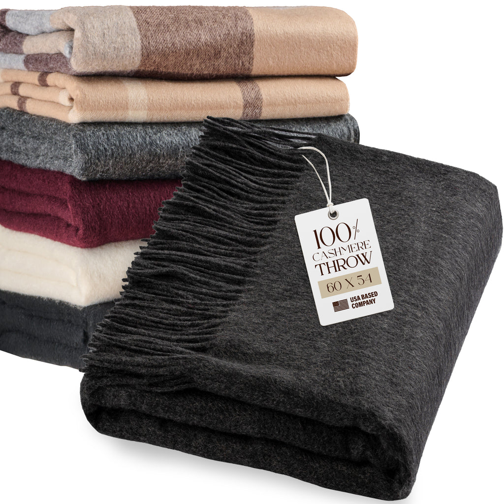 Solid Cashmere Throw Blanket with Fringe | 60 x 54 Inch Super Soft Warm Blankets & Throws