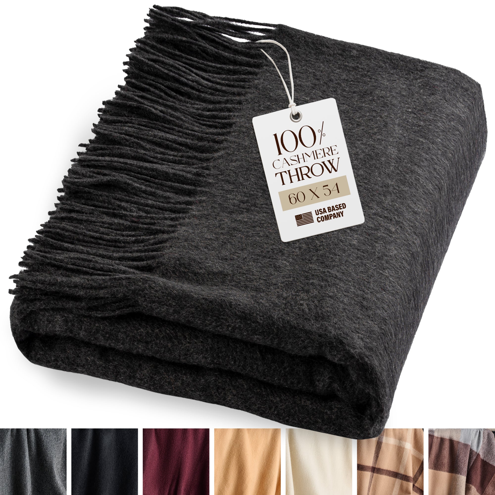 Solid Cashmere Throw Blanket with Fringe | 60 x 54 Inch Super Soft Warm Blankets & Throws