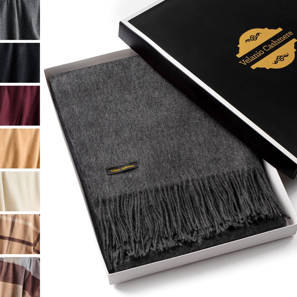 Solid Cashmere Throw Blanket with Fringe | 60 x 54 Inch Super Soft Warm Blankets & Throws