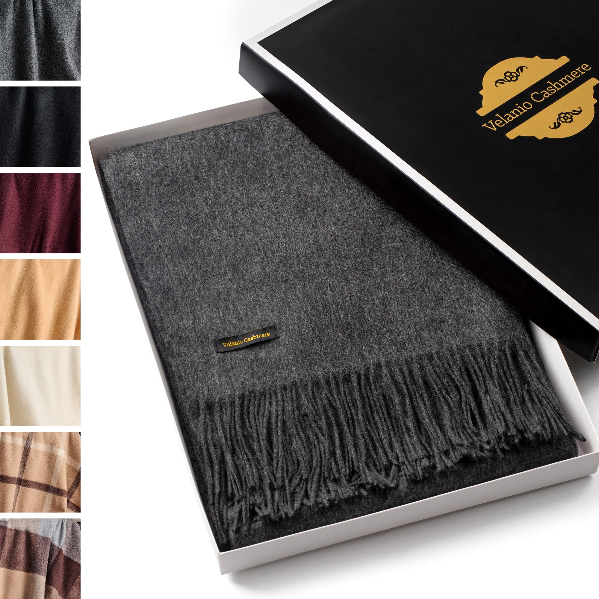 Solid Cashmere Throw Blanket with Fringe | 60 x 54 Inch Super Soft Warm Blankets & Throws