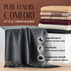 Solid Cashmere Throw Blanket with Fringe | 60 x 54 Inch Super Soft Warm Blankets & Throws