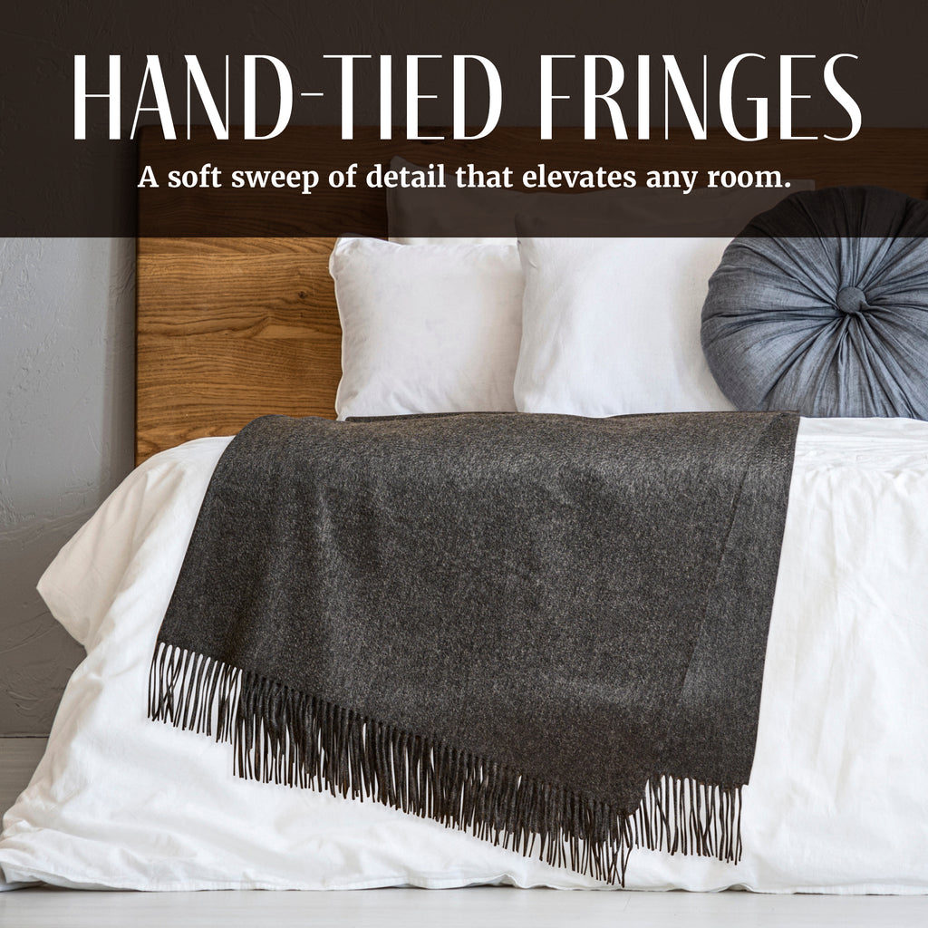 Solid Cashmere Throw Blanket with Fringe | 60 x 54 Inch Super Soft Warm Blankets & Throws