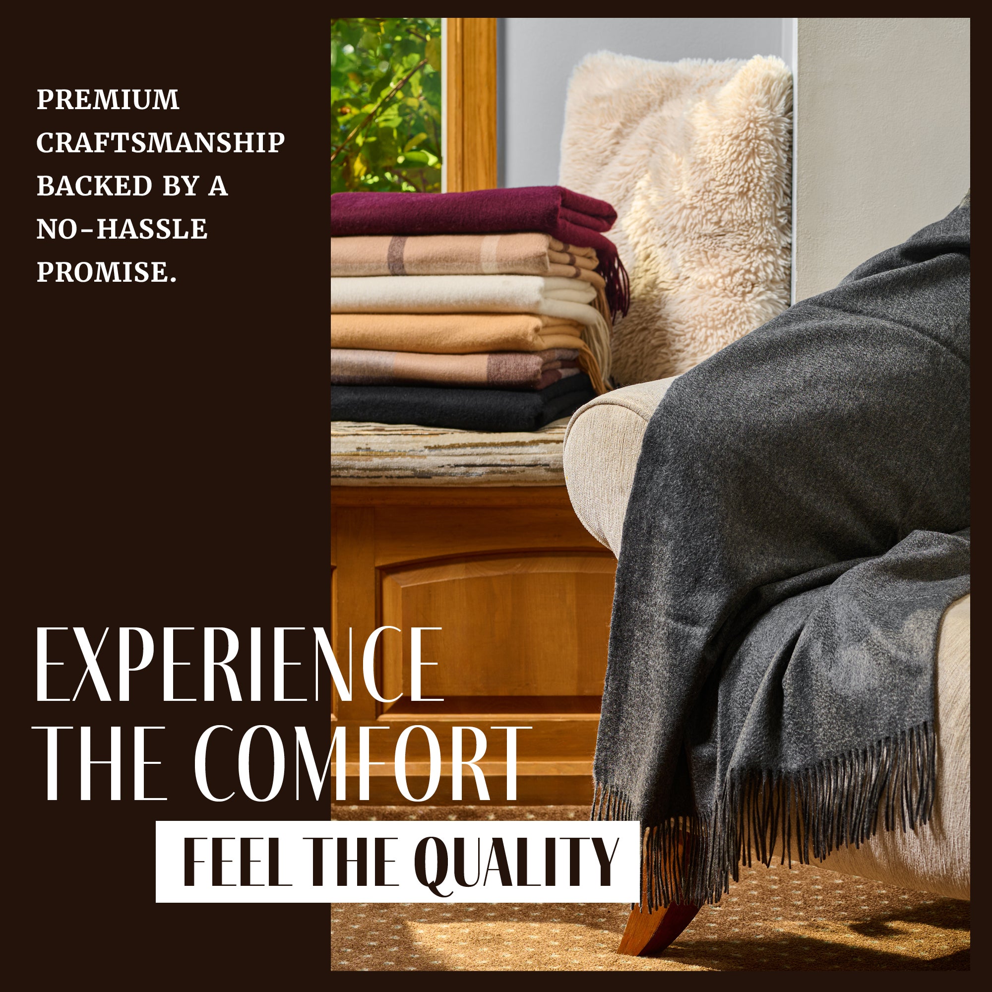 Solid Cashmere Throw Blanket with Fringe | 60 x 54 Inch Super Soft Warm Blankets & Throws