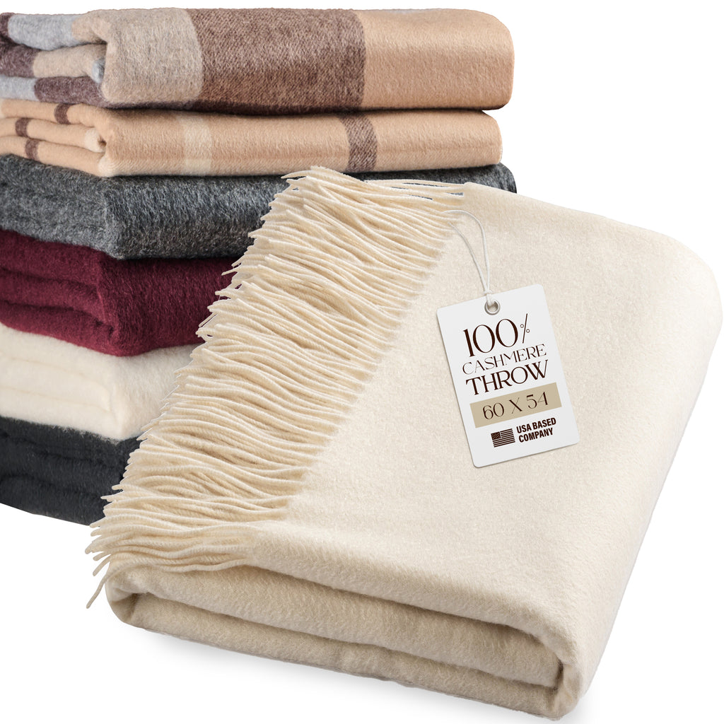 Solid Cashmere Throw Blanket with Fringe | 60 x 54 Inch Super Soft Warm Blankets & Throws