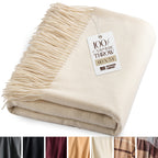 Solid Cashmere Throw Blanket with Fringe | 60 x 54 Inch Super Soft Warm Blankets & Throws