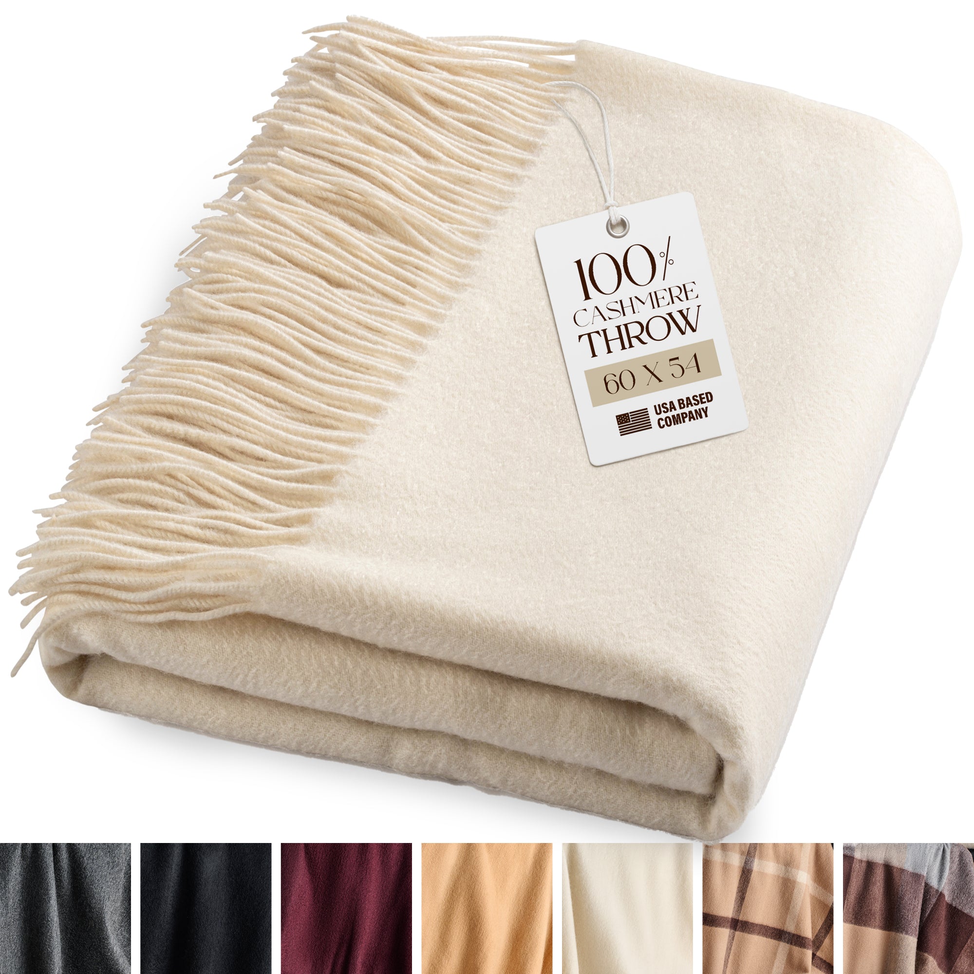 Solid Cashmere Throw Blanket with Fringe | 60 x 54 Inch Super Soft Warm Blankets & Throws