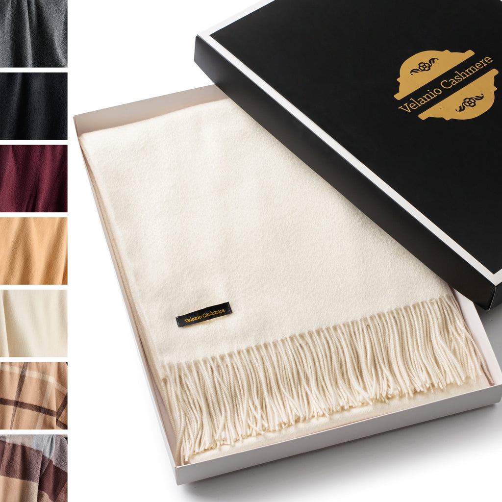 Solid Cashmere Throw Blanket with Fringe | 60 x 54 Inch Super Soft Warm Blankets & Throws