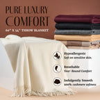 Solid Cashmere Throw Blanket with Fringe | 60 x 54 Inch Super Soft Warm Blankets & Throws