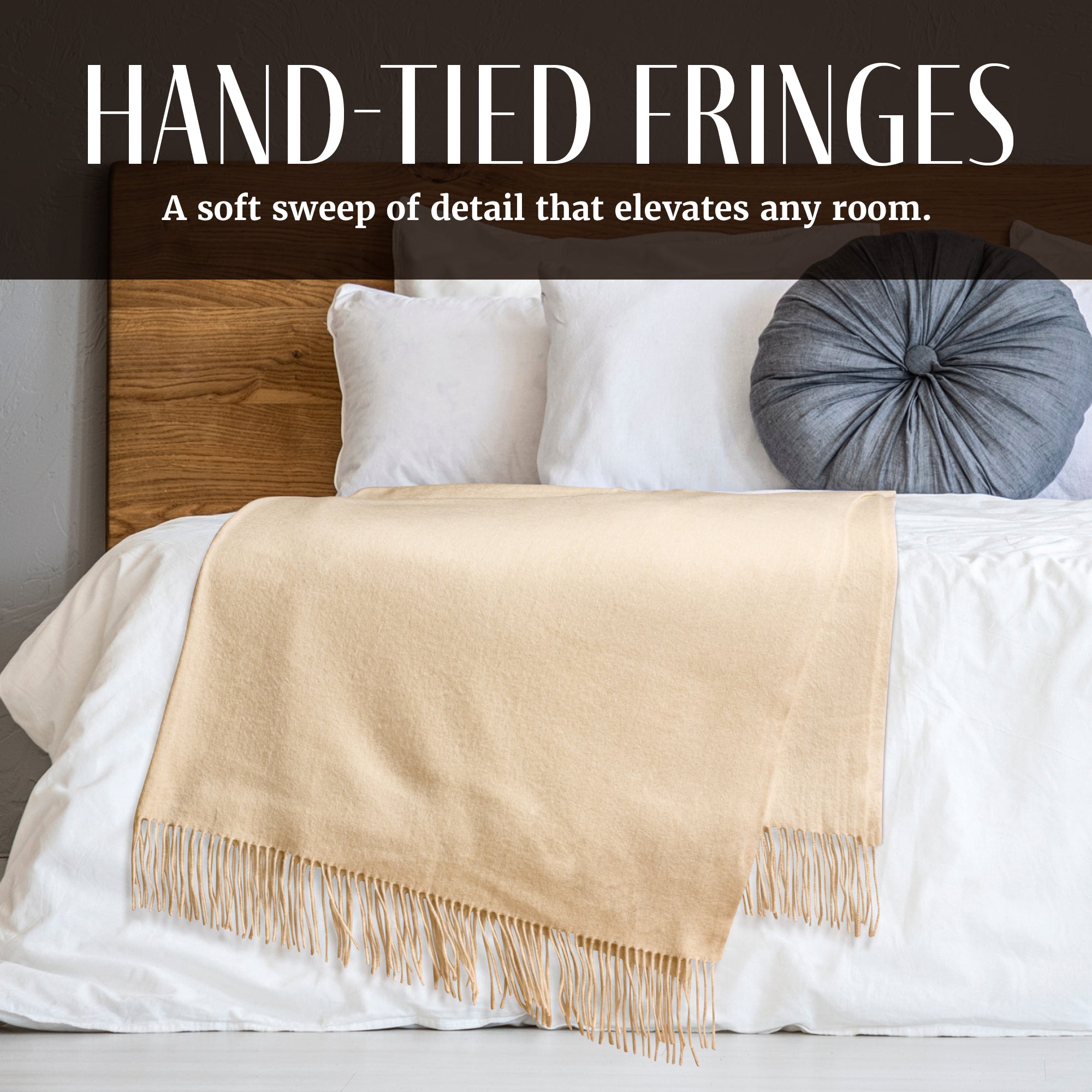 Solid Cashmere Throw Blanket with Fringe | 60 x 54 Inch Super Soft Warm Blankets & Throws