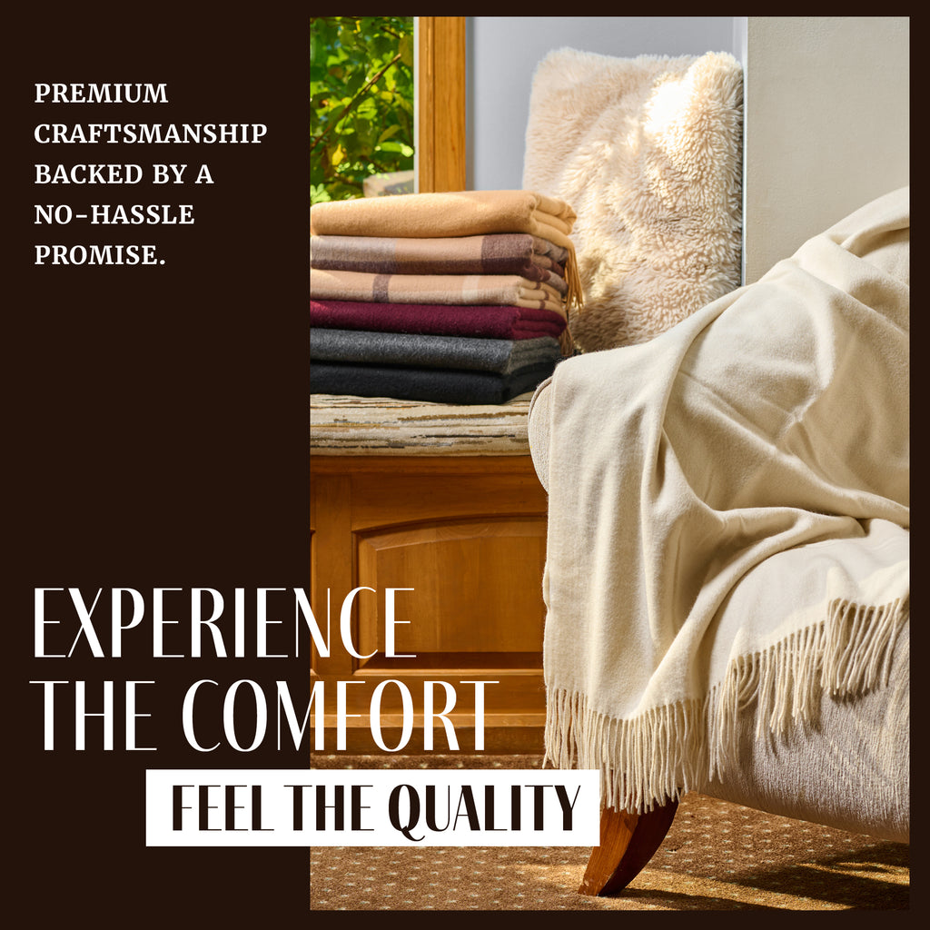 Solid Cashmere Throw Blanket with Fringe | 60 x 54 Inch Super Soft Warm Blankets & Throws