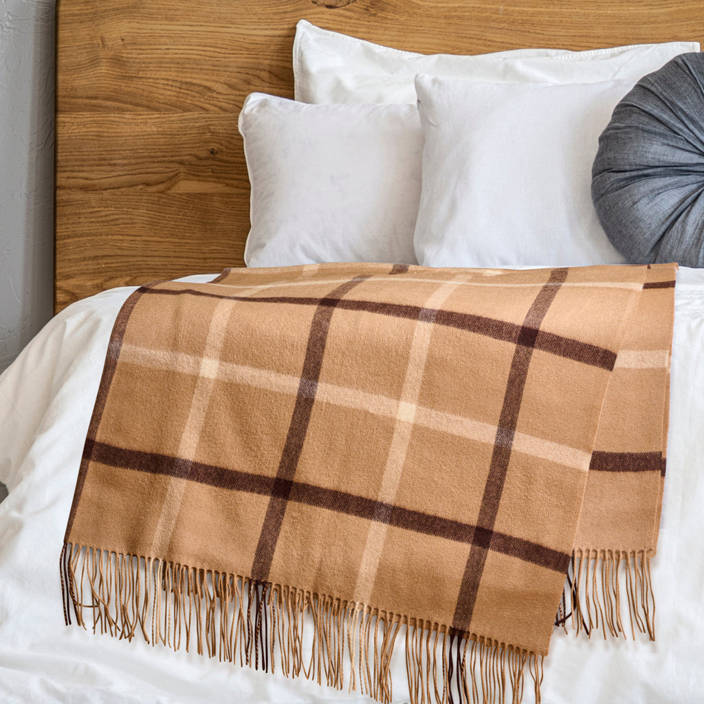 Plaid Cashmere Throw Blanket with Fringe | 60 x 54 Inch Multi-Color Pattern Warm Blankets