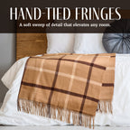 Plaid Cashmere Throw Blanket with Fringe | 60 x 54 Inch Multi-Color Pattern Warm Blankets