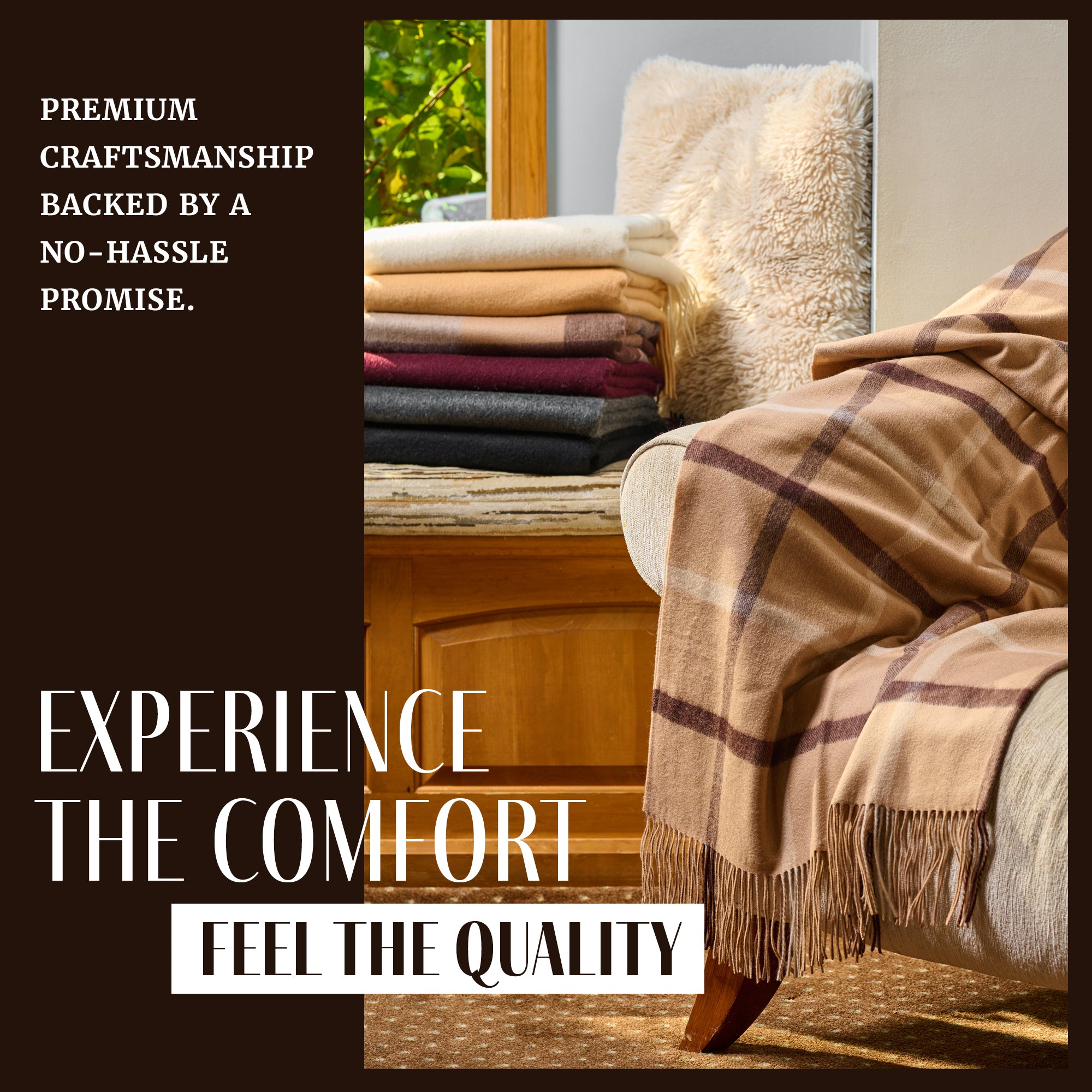 Plaid Cashmere Throw Blanket with Fringe | 60 x 54 Inch Multi-Color Pattern Warm Blankets