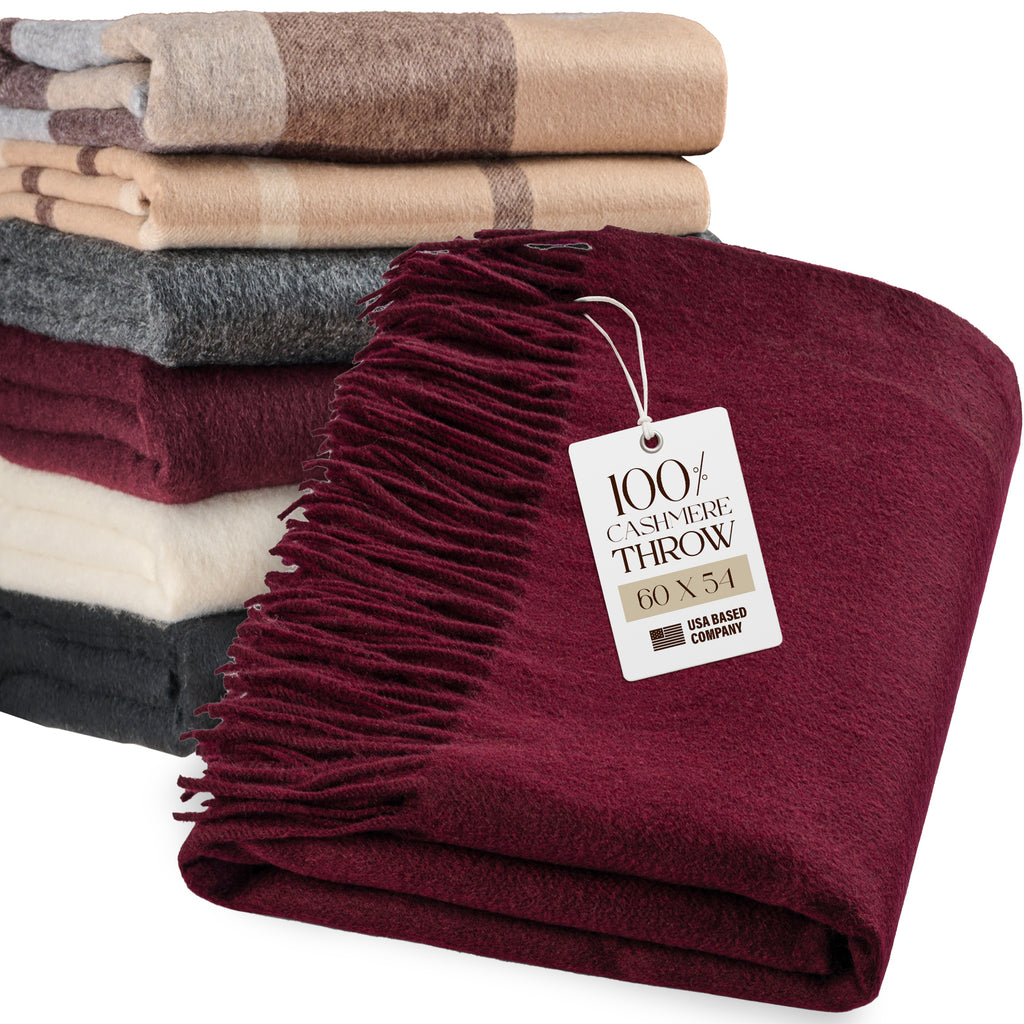 Solid Cashmere Throw Blanket with Fringe | 60 x 54 Inch Super Soft Warm Blankets & Throws