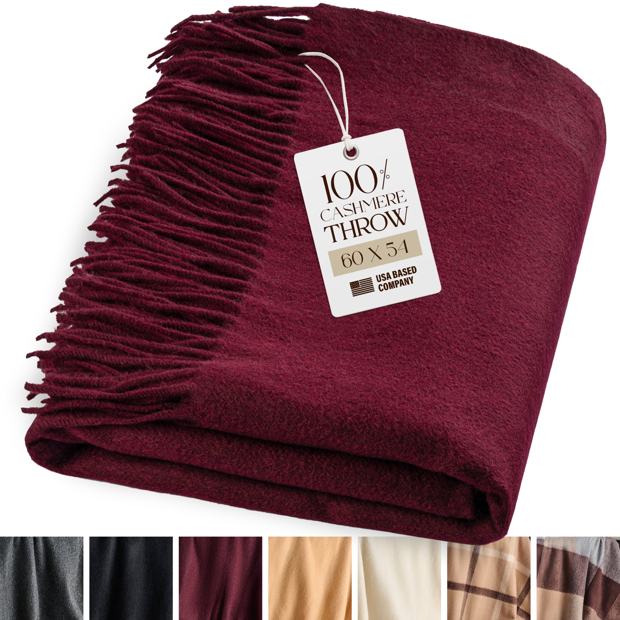 Solid Cashmere Throw Blanket with Fringe | 60 x 54 Inch Super Soft Warm Blankets & Throws