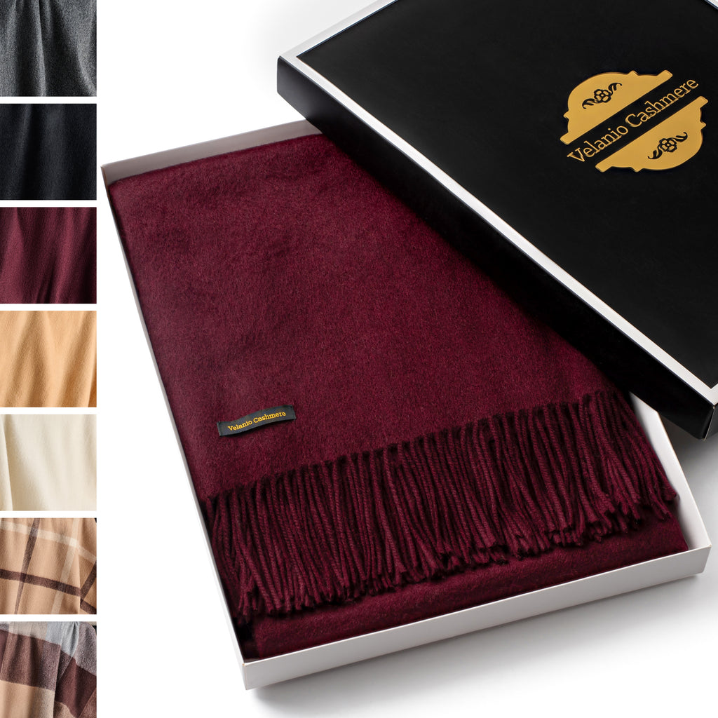 Solid Cashmere Throw Blanket with Fringe | 60 x 54 Inch Super Soft Warm Blankets & Throws