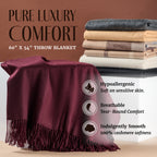 Solid Cashmere Throw Blanket with Fringe | 60 x 54 Inch Super Soft Warm Blankets & Throws