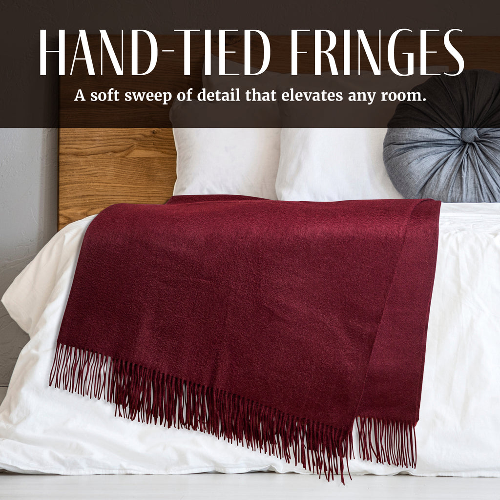 Solid Cashmere Throw Blanket with Fringe | 60 x 54 Inch Super Soft Warm Blankets & Throws