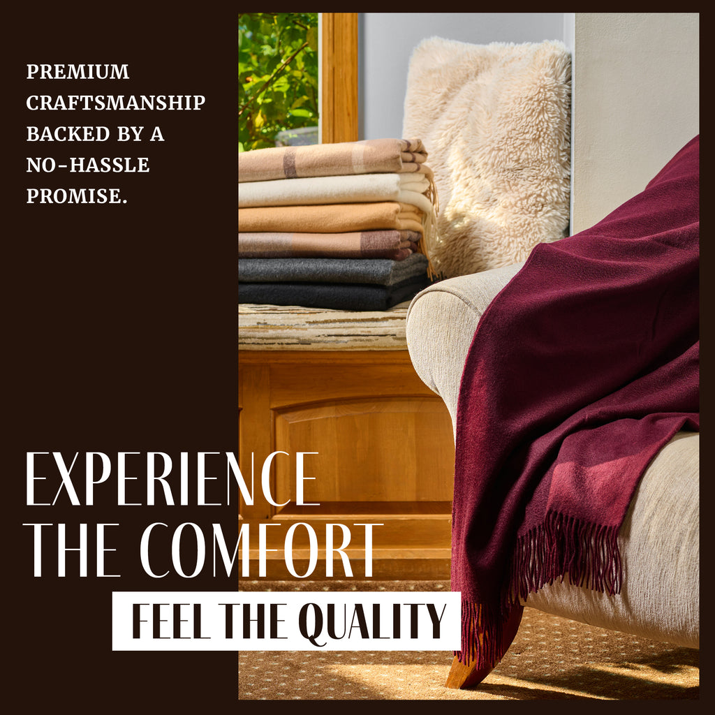 Solid Cashmere Throw Blanket with Fringe | 60 x 54 Inch Super Soft Warm Blankets & Throws