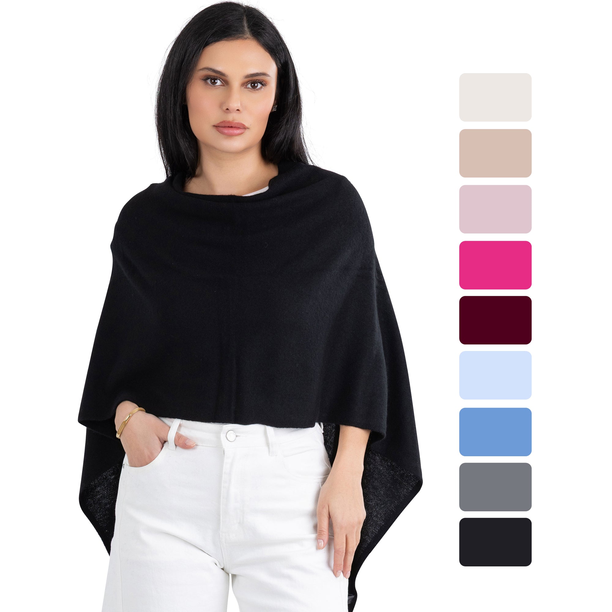 Cashmere Knitted Poncho By Velanio Cashmere - 100% Mongolian Cashmere Dress Topper For Women Wrap [Gift Box]