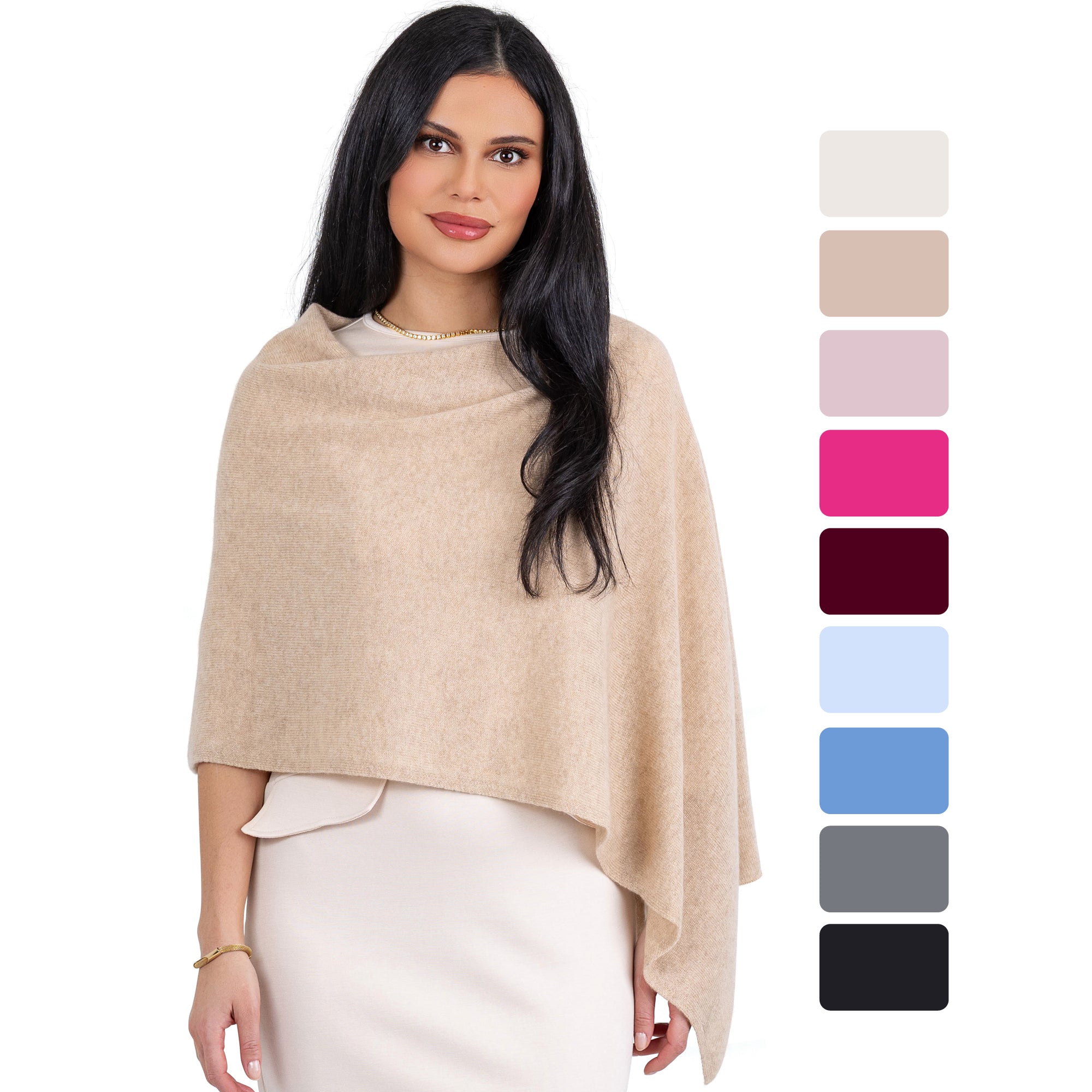 Cashmere Knitted Poncho By Velanio Cashmere - 100% Mongolian Cashmere Dress Topper For Women Wrap [Gift Box]