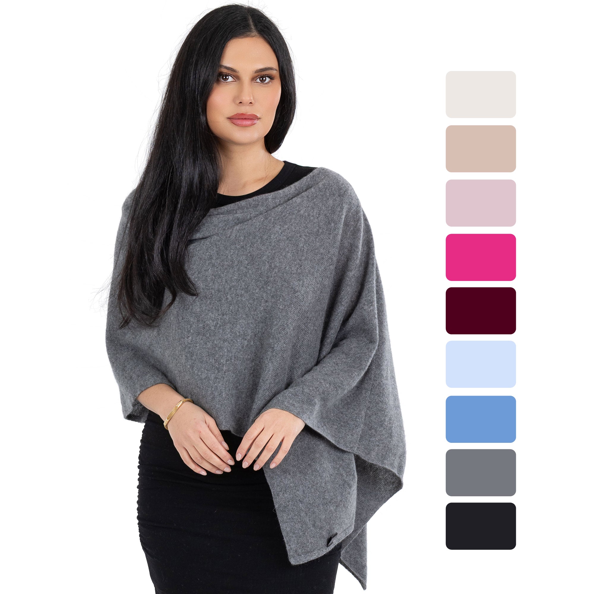 Cashmere Knitted Poncho By Velanio Cashmere - 100% Mongolian Cashmere Dress Topper For Women Wrap [Gift Box]