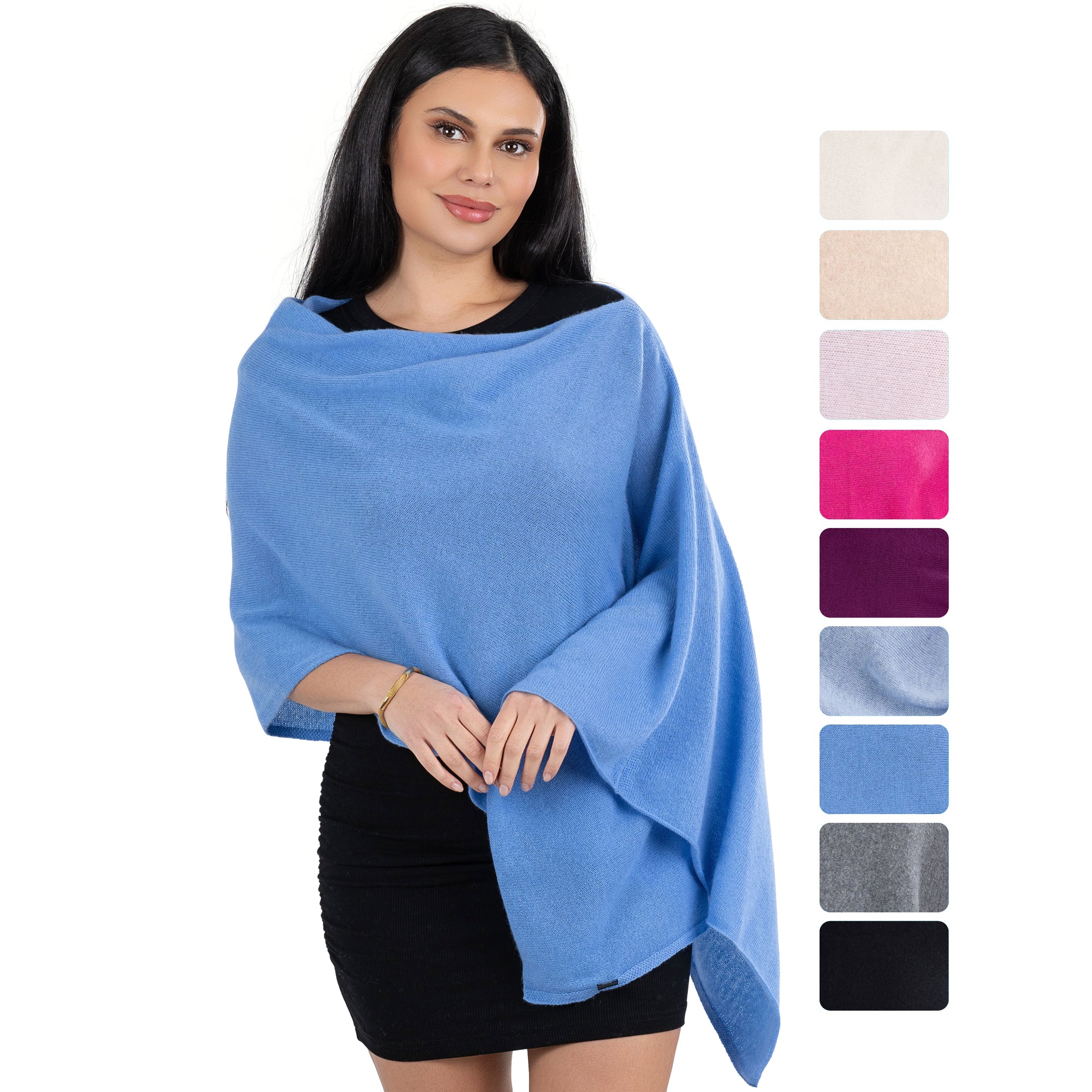 Cashmere Knitted Poncho By Velanio Cashmere - 100% Mongolian Cashmere Dress Topper For Women Wrap [Gift Box]