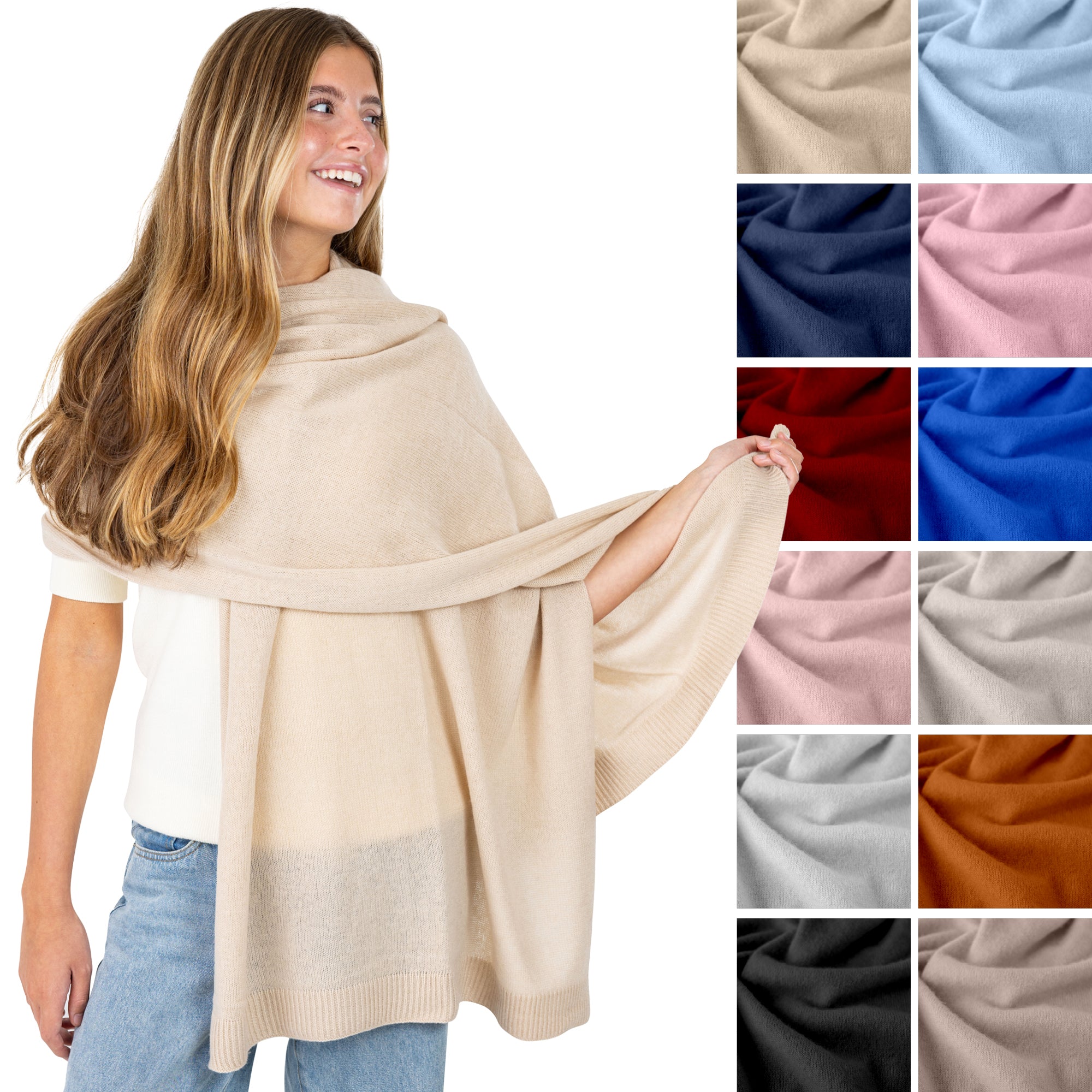 Velanio Cashmere Luxury Knitted Wrap Travel Shawl Scarf, Pashmina Stole, All-Season Scarf for Women Cashmere Wool Blend
