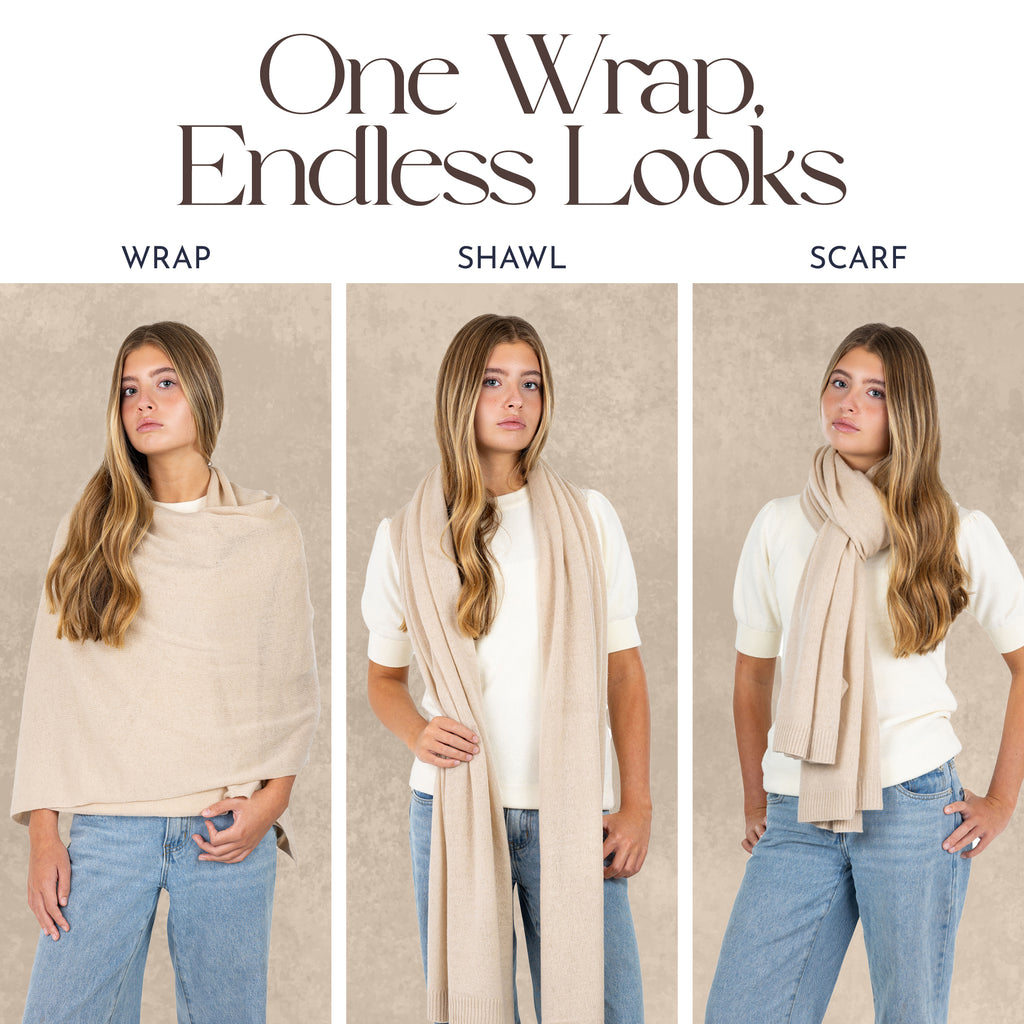 Velanio Cashmere Luxury Knitted Wrap Travel Shawl Scarf, Pashmina Stole, All-Season Scarf for Women Cashmere Wool Blend